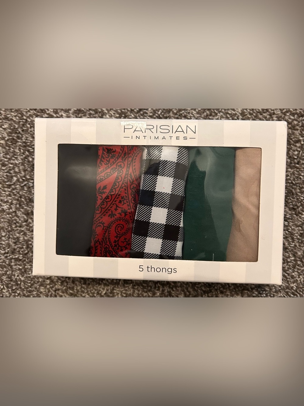 5-Pack Thongs — Black, Red Paisley, Black/White Check, Green, Tan